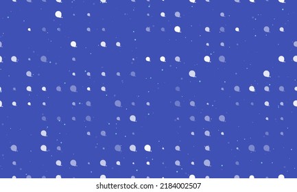 Seamless background pattern of evenly spaced white tape measure symbols of different sizes and opacity. Vector illustration on indigo background with stars