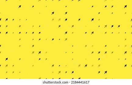 Seamless background pattern of evenly spaced black trowel symbols of different sizes and opacity. Vector illustration on yellow background with stars