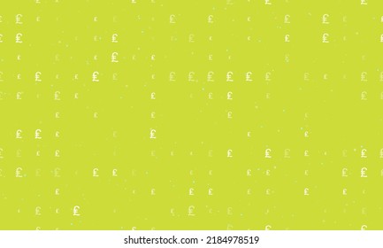 Seamless background pattern of evenly spaced white lira symbols of different sizes and opacity. Vector illustration on lime background with stars