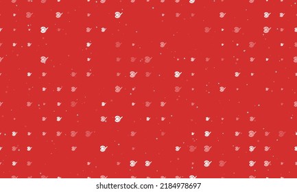 Seamless background pattern of evenly spaced white palette symbols of different sizes and opacity. Vector illustration on red background with stars