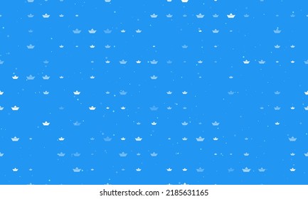 Seamless background pattern of evenly spaced white paper boat symbols of different sizes and opacity. Vector illustration on blue background with stars