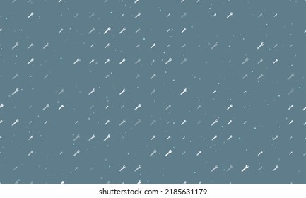 Seamless background pattern of evenly spaced white adjustable wrench symbols of different sizes and opacity. Vector illustration on blue grey background with stars