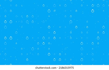 Seamless background pattern of evenly spaced white diamond ring symbols of different sizes and opacity. Vector illustration on light blue background with stars