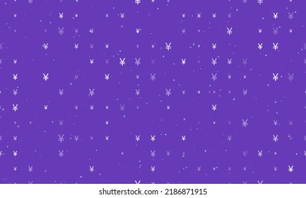 Seamless background pattern of evenly spaced white yuan symbols of different sizes and opacity. Vector illustration on deep purple background with stars