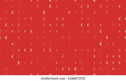 Seamless background pattern of evenly spaced white lira symbols of different sizes and opacity. Vector illustration on red background with stars