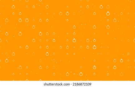 Seamless background pattern of evenly spaced white diamond ring symbols of different sizes and opacity. Vector illustration on orange background with stars