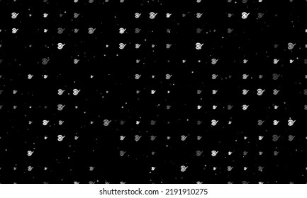 Seamless background pattern of evenly spaced white palette symbols of different sizes and opacity. Vector illustration on black background with stars
