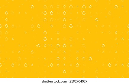 Seamless background pattern of evenly spaced white diamond ring symbols of different sizes and opacity. Vector illustration on amber background with stars