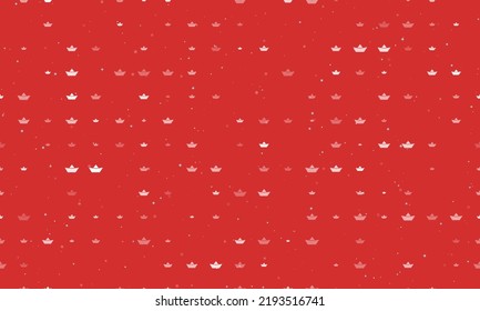 Seamless background pattern of evenly spaced white paper boat symbols of different sizes and opacity. Vector illustration on red background with stars