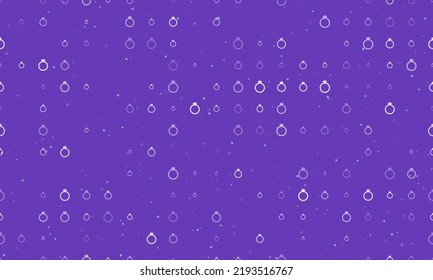 Seamless background pattern of evenly spaced white diamond ring symbols of different sizes and opacity. Vector illustration on deep purple background with stars