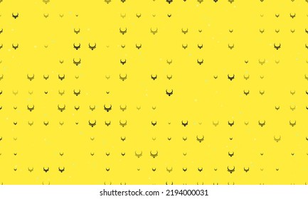 Seamless background pattern of evenly spaced black necklace symbols of different sizes and opacity. Vector illustration on yellow background with stars