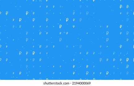 Patrón de fondo sin foco de símbolos de rublos blancos pares de espaciados de diferentes tamaños y opacidad. Ilustración vectorial sobre fondo azul con estrellas