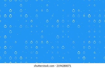 Seamless background pattern of evenly spaced white diamond ring symbols of different sizes and opacity. Vector illustration on blue background with stars