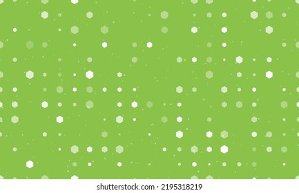 Seamless background pattern of evenly spaced white hexagon symbols of different sizes and opacity. Vector illustration on light green background with stars