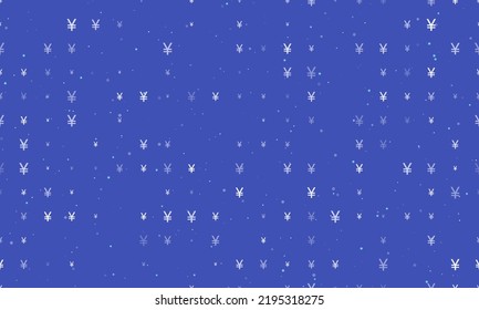 Seamless background pattern of evenly spaced white yuan symbols of different sizes and opacity. Vector illustration on indigo background with stars