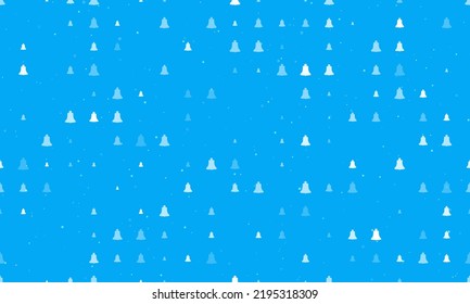 Seamless background pattern of evenly spaced white vintage bell symbols of different sizes and opacity. Vector illustration on light blue background with stars