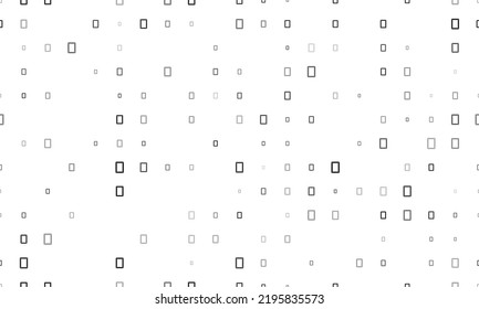 Seamless background pattern of evenly spaced black photo frame symbols of different sizes and opacity. Vector illustration on white background