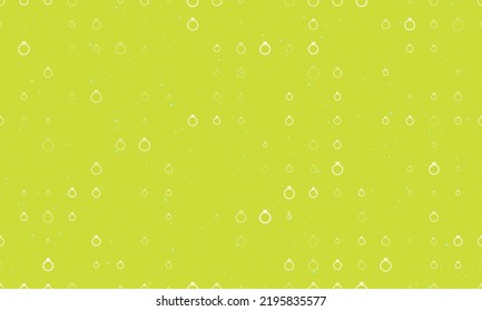 Seamless background pattern of evenly spaced white diamond ring symbols of different sizes and opacity. Vector illustration on lime background with stars