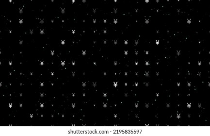 Patrón de fondo sin foco de símbolos yuanes blancos de diferente tamaño y opacidad. Ilustración vectorial sobre fondo negro con estrellas