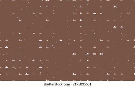 Seamless background pattern of evenly spaced white mountains symbols of different sizes and opacity. Vector illustration on brown background with stars