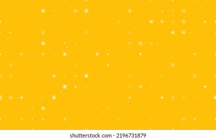 Patrón de fondo sin foco de copos de nieve blancos pares y espaciados de diferentes tamaños y opacidad. Ilustración del vector sobre fondo ámbar con estrellas