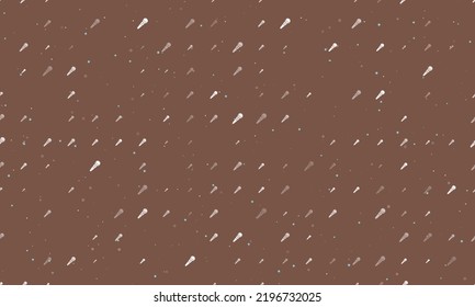 Seamless background pattern of evenly spaced white microphone symbols of different sizes and opacity. Vector illustration on brown background with stars
