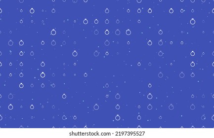 Seamless background pattern of evenly spaced white diamond ring symbols of different sizes and opacity. Vector illustration on indigo background with stars