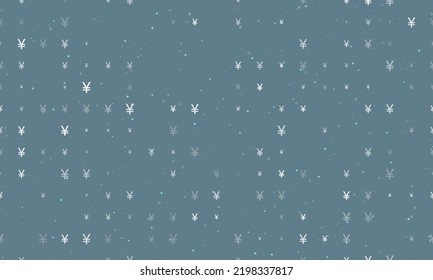Seamless background pattern of evenly spaced white yuan symbols of different sizes and opacity. Vector illustration on blue grey background with stars