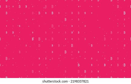 Seamless background pattern of evenly spaced white bitcoin symbols of different sizes and opacity. Vector illustration on pink background with stars