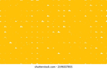 Seamless background pattern of evenly spaced white mountains symbols of different sizes and opacity. Vector illustration on amber background with stars