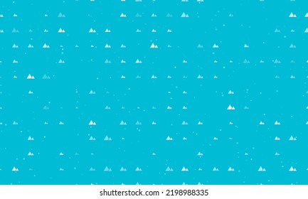 Seamless background pattern of evenly spaced white mountains symbols of different sizes and opacity. Vector illustration on cyan background with stars