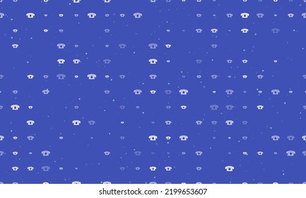 Seamless background pattern of evenly spaced white vintage telephone symbols of different sizes and opacity. Vector illustration on indigo background with stars