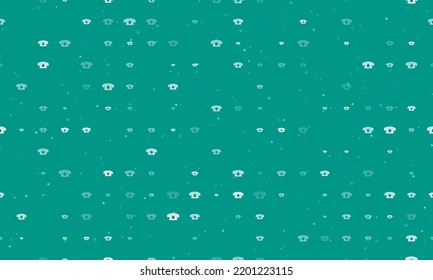 Seamless background pattern of evenly spaced white vintage telephone symbols of different sizes and opacity. Vector illustration on teal background with stars