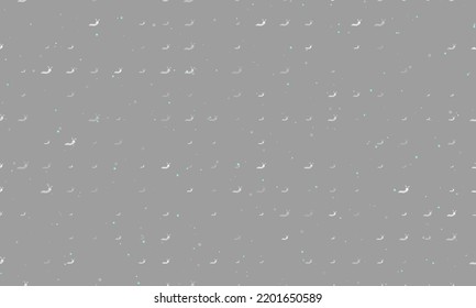 Seamless background pattern of evenly spaced white caterpillar symbols of different sizes and opacity. Vector illustration on gray background with stars