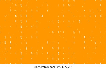 Seamless background pattern of evenly spaced white carnivorous plant symbols of different sizes and opacity. Vector illustration on orange background with stars