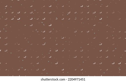 Seamless background pattern of evenly spaced white caterpillar symbols of different sizes and opacity. Vector illustration on brown background with stars