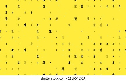 Seamless background pattern of evenly spaced black mouse symbols of different sizes and opacity. Vector illustration on yellow background with stars