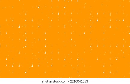 Seamless background pattern of evenly spaced white broom symbols of different sizes and opacity. Vector illustration on orange background with stars