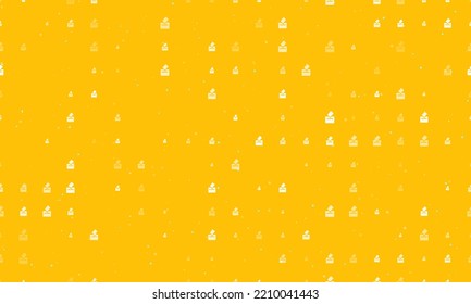 Seamless background pattern of evenly spaced white vote symbols of different sizes and opacity. Vector illustration on amber background with stars