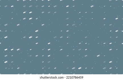 Patrón de fondo sin foco de símbolos megáfonos blancos de tamaño y opacidad homogéneos. Ilustración vectorial sobre fondo gris azul con estrellas