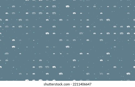 Seamless background pattern of evenly spaced white truck symbols of different sizes and opacity. Vector illustration on blue gray background with stars