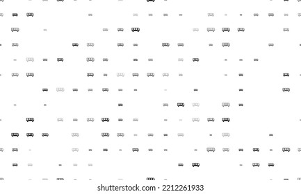 Seamless background pattern of evenly spaced black bus symbols of different sizes and opacity. Vector illustration on white background