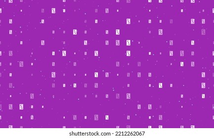 Seamless background pattern of evenly spaced white Three of Clubs playing cards of different sizes and opacity. Vector illustration on purple background with stars