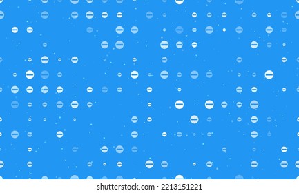 Seamless background pattern of evenly spaced white no entry road signs of different sizes and opacity. Vector illustration on blue background with stars