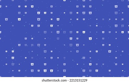 Seamless background pattern of evenly spaced white instant noodles symbols of different sizes and opacity. Vector illustration on indigo background with stars
