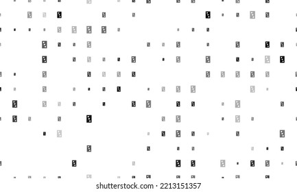 Seamless background pattern of evenly spaced black Three of hearts playing cards of different sizes and opacity. Vector illustration on white background
