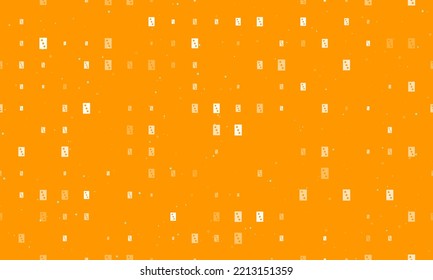 Seamless background pattern of evenly spaced white Three of Spades playing cards of different sizes and opacity. Vector illustration on orange background with stars