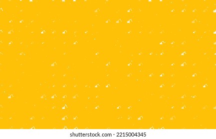 Seamless background pattern of evenly spaced white excavator symbols of different sizes and opacity. Vector illustration on amber background with stars