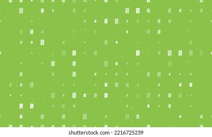 Seamless background pattern of evenly spaced white Three of Clubs playing cards of different sizes and opacity. Vector illustration on light green background with stars