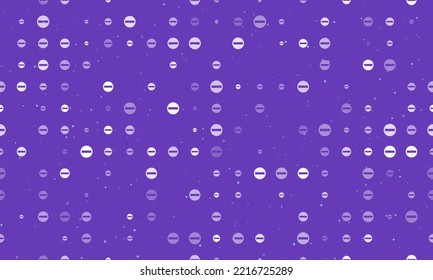 Seamless background pattern of evenly spaced white no entry road signs of different sizes and opacity. Vector illustration on deep purple background with stars